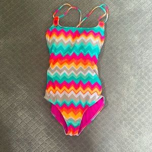 Sea Folly Colorful Chevron One Piece. EUC.